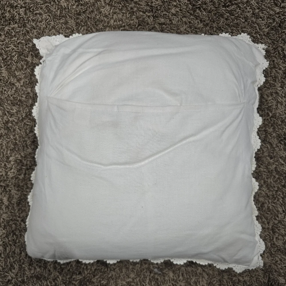 Elegant White Crochet Throw Pillow 16x16